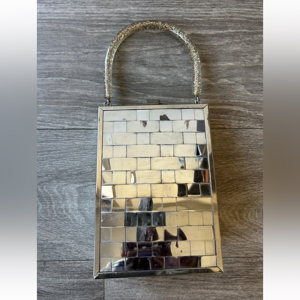 1950s Vintage Dorset Rex Lattice Chrome Box Bag With Confetti Lucite Handle - Picture 14 of 15